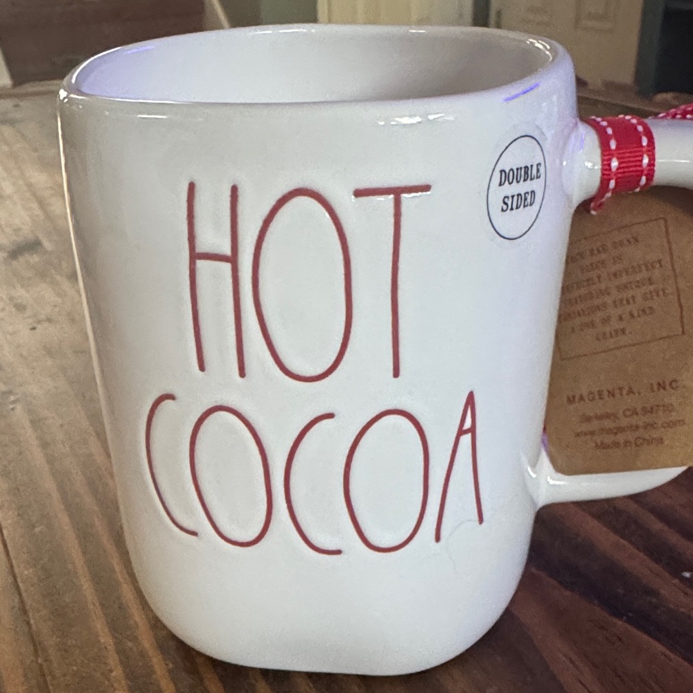 Rae Dunn White Ceramic Mug with Red Ribbon and Gingerbread House Design - Picture 2 of 5